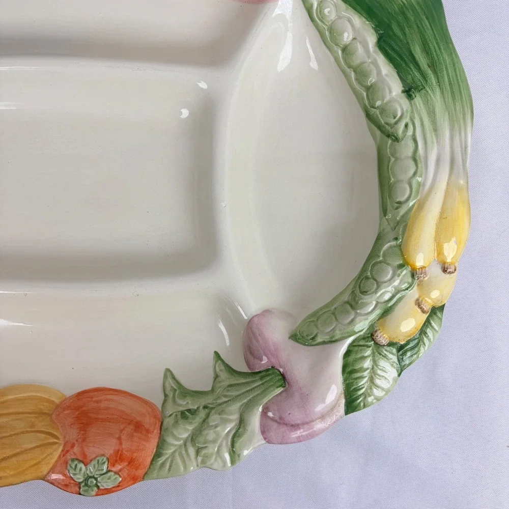 Fitz and Floyd Vintage 1986‎ Vegetable Divided Serving Platter Oval Ceramic Tray